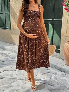 SHEIN Maternity Casual Ditsy Floral Dress - Brown - View 6