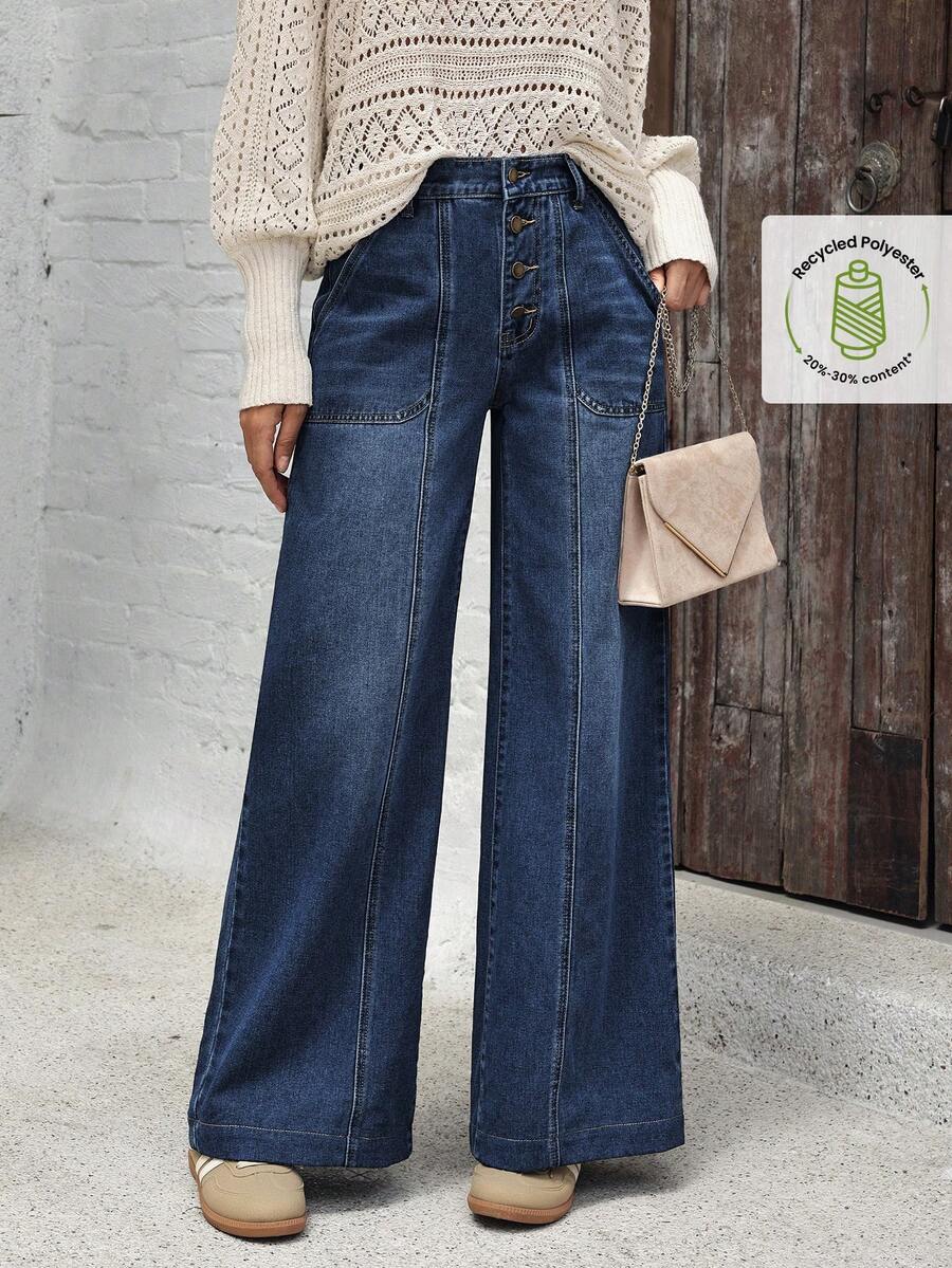 EMERY ROSE Quần jeans ống đứng dáng rộng, đa năng, cỡ lớn - Màu xanh lam - Xem 1