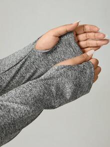 SHEIN Essnce 女士加大码宽松撞色抽绳连帽衫和紧身透气运动紧身裤套装健身套装女士健身套装 - 灰色 - 查看 7