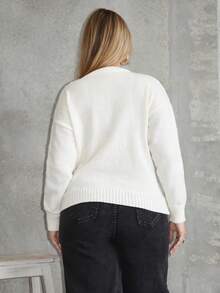 Arliah Streetwear Damen einfarbiger Jacquard Billard Lässig Langarm Pullover Strickpullover Herbst Winter - Weiss - Übersicht 2