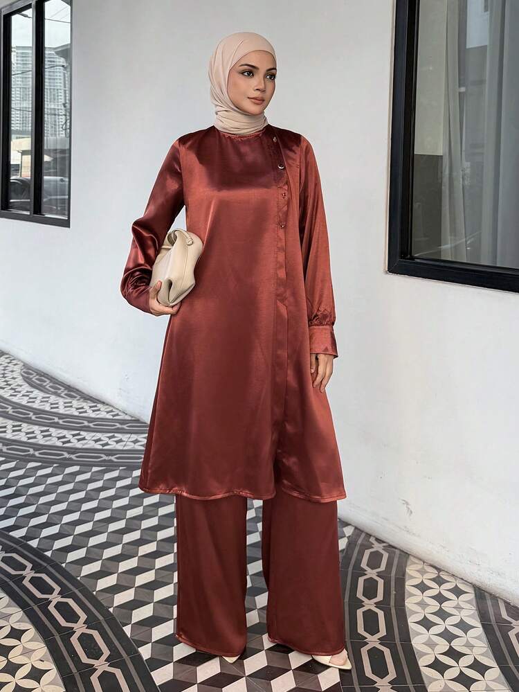 Women's Solid Color Round Neck Long Sleeve Loose Casual 2 Pieces Set