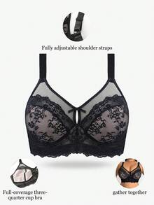 DesireSculpt 1 Áo ngực không dây lưới phối ren cỡ lớn - màu đen - Xem 5