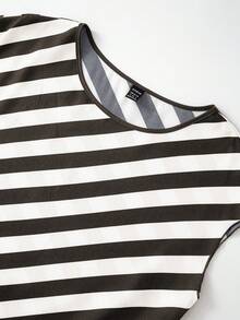 GlowEve 女士条纹圆领休闲百搭通勤短袖衬衫 - 黑與白 - 查看 3