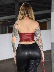 Arliah Women's Red Pu Leather Tube Top - Burgundy - View 2