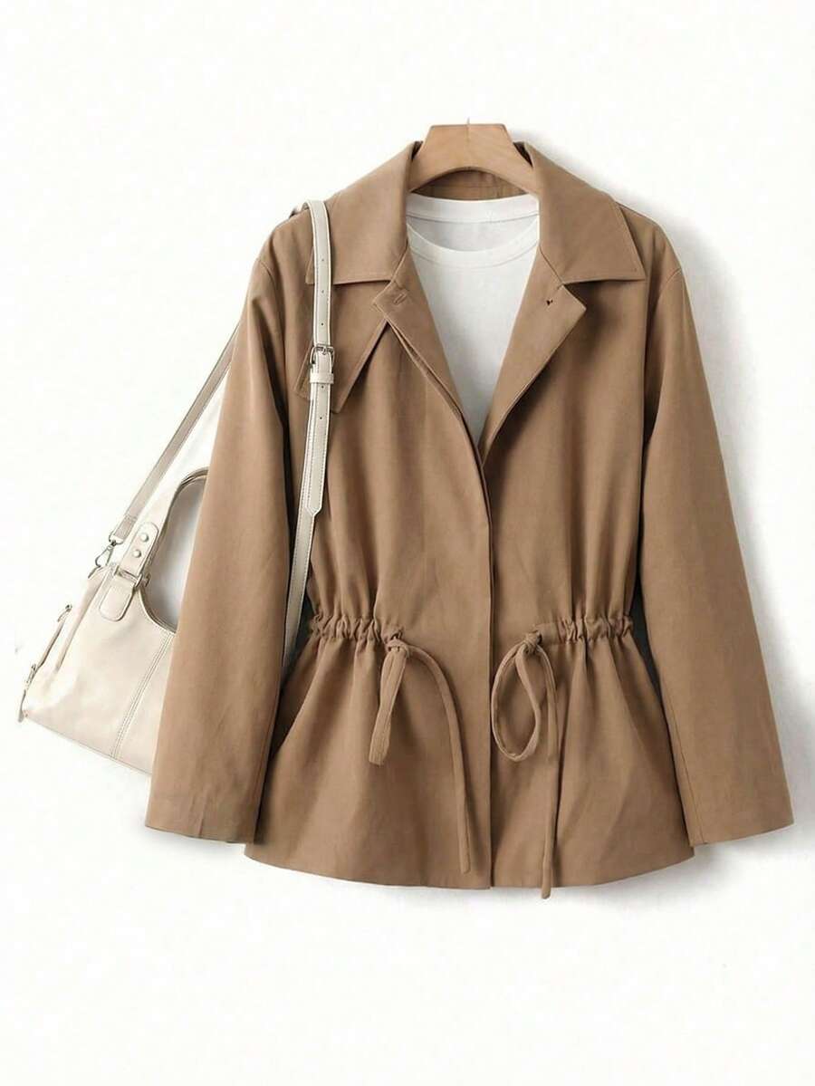 GENKIRA 经典翻领收腰短款夹克，通勤百搭，剪裁精良 - 棕色 - 查看 1