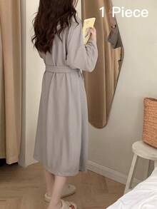 Áo choàng tắm mềm mại Unisex, dày, dài, có dây rút và túi, đồ ngủ rộng rãi thấm hút, đồ mặc nhà cho các cặp đôi, mùa thu/đông trở lại trường - màu xám nhạt - Xem 11