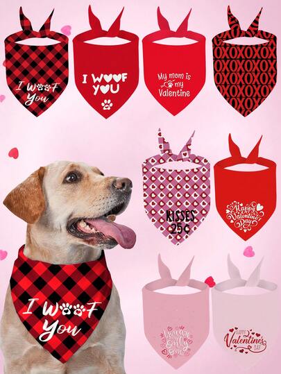 PETSIN Valentine's Day Dog Bandanas Pet Bibs With Love Letter Prints