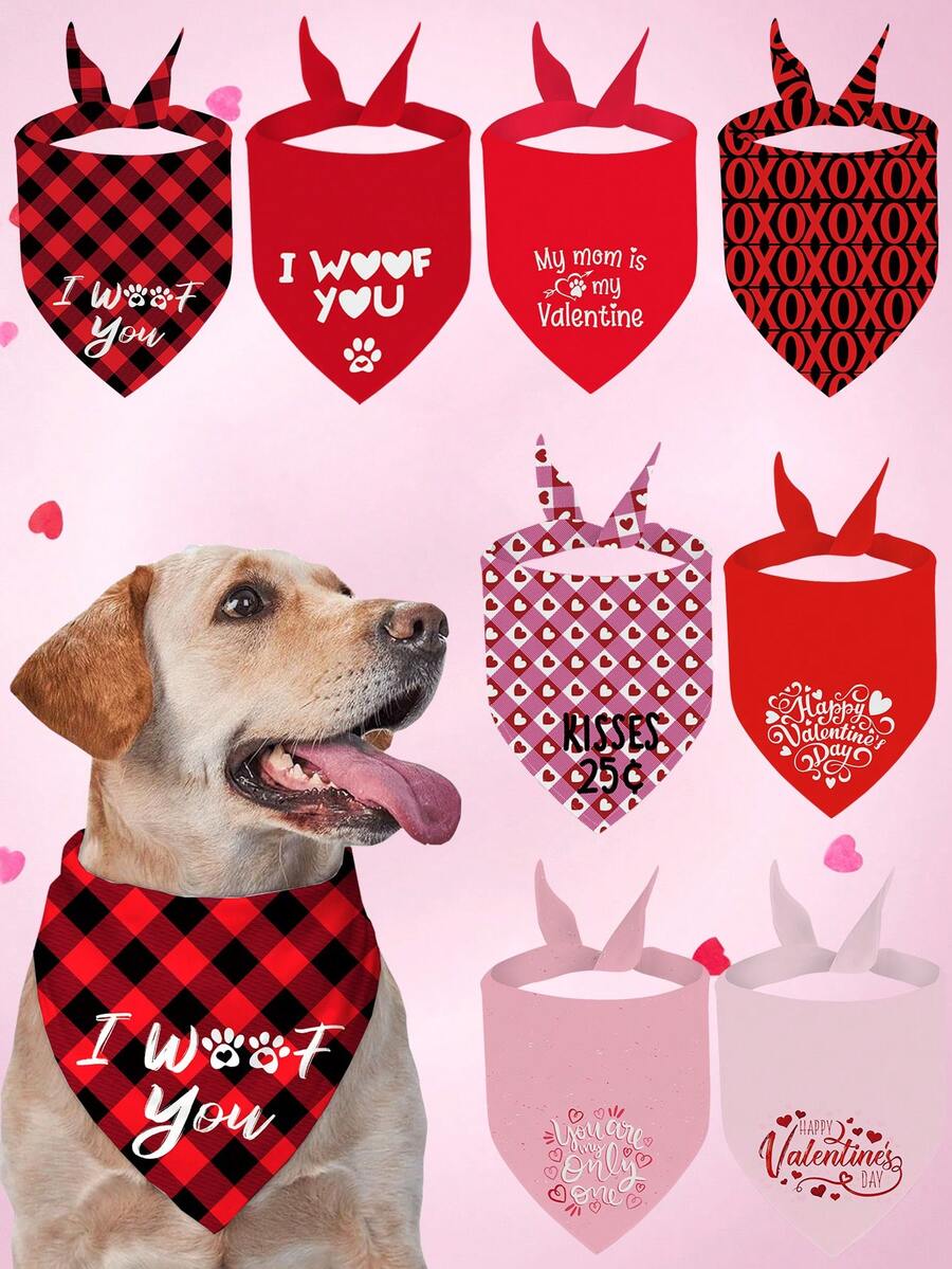 PETSIN Khăn quàng cổ cho chó ngày Valentine, yếm cho thú cưng in hình thư tình. - Nhiều màu - Xem 1