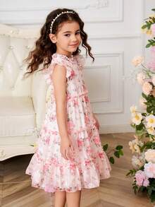 Elladie kids Đầm hoa không tay dáng phồng in hình hoa hồng cho bé gái 2-5 tuổi, khóa kéo phía sau, thanh lịch, đa năng, ngọt ngào và dễ thương, kiểu đầm công chúa thích hợp mặc hàng ngày, mùa xuân/hè. - Hồng - Xem 7