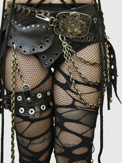 Grunge Punk 1 pezzo Abito stile punk, 1 paio di calze a rete nere a piccoli quadrati in stile minimalista + 1 paio di collant neri strappati, combinazione versatile di calze in stile Y2K, adatta per uso quotidiano, feste e festival musicali