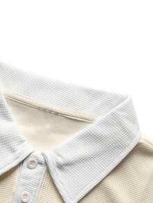 Manfinity Mode 男士撞色短袖休闲通勤Polo衫，男士复古风，日常休闲、周末旅行、户外活动、探险旅行、轻松的工作环境或半正式场合，男友/丈夫礼物，周年纪念/生日礼物，派对、夏季假期、婚礼、春夏、狂欢节，现代男士奶油色短袖Polo衫，侧拉链口袋设计，男士高尔夫球衫，男士纽扣Polo衫，奶油色男士上衣，男士夏季Polo衫 - 米色 - 查看 3