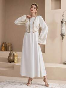 Al Najma 保守优雅的土耳其长裙，传统阿拉伯长袍 - 白色 - 查看 5