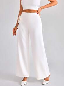 EURMUSE Quần ống rộng trang nhã với họa tiết hoa 3D tinh tế, thích hợp cho việc đi lại hàng ngày. - trắng - Xem 3