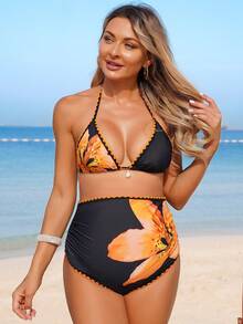 SHEIN Maternity Floral Print Swimwear Set For Beach Vacation - Multicolor - View 3