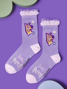 SCOOBY-DOO X SHEIN 1 Đôi tất cổ cao cổ họa tiết chó tím cho nữ - Nhiều màu - Xem 2