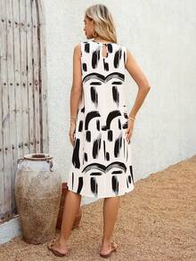 EMERY ROSE 休闲印花无袖圆领A字连衣裙，夏季 - 彩色 - 查看 2