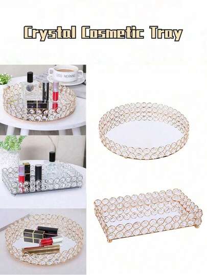 20/25cm Mirrored Vanity Tray - Round Glass Perfume Tray For Dresser, Jewelry And Cosmetic Organizer - Elegant Home Decor And Birthday Gift For Women And Girls Valentine Day