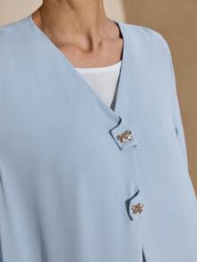 Yasmyna Casual Loose Butterfly Decor Long Sleeve Women Arabic Abaya - Blue - View 6