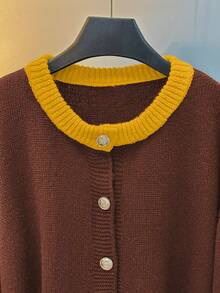 GlowEve Áo len nữ dệt kim phối màu tương phản, kiểu dáng thường ngày, thời trang, thích hợp cho mùa đông. - Rỉ Nâu - Xem 5