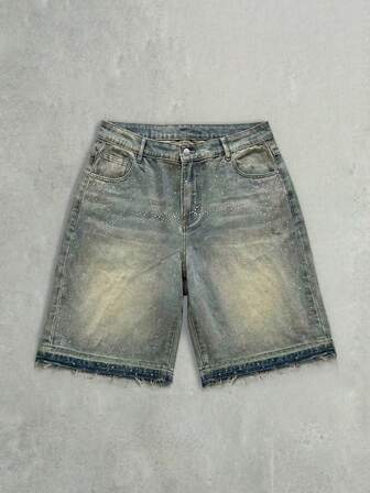 Grunge Punk Damen Denim Shorts in Große Größen mit Strass-Knöpfen