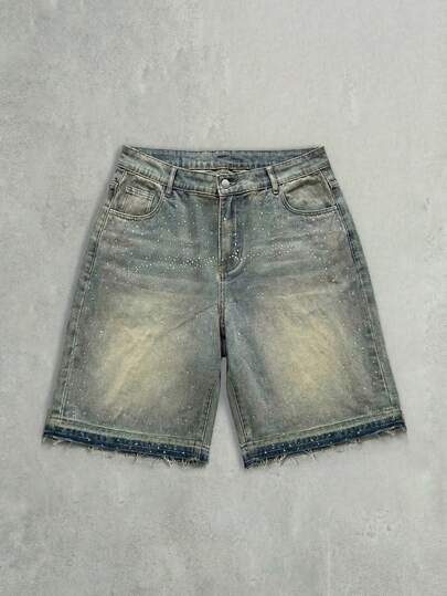 Grunge Punk Plus Size Women Rhinestone Button Denim Shorts