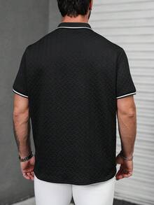EGENSIO Black Textured Short Sleeve Casual Summer Versatile Polo Shirt - Black - View 2