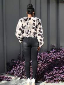 Steph T 女士黑灰色渐变狐狸耳连帽夹克 - 灰色 - 查看 2