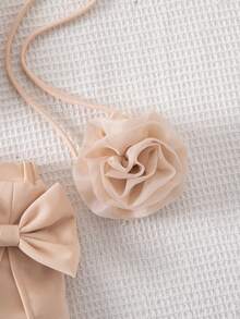 SHEIN 3pcs/Set Baby Girls' Fuchsia Floral Top With Crossbody Bag, Cute & Elegant Casual Outfit, Spring/Summer - Apricot - View 6