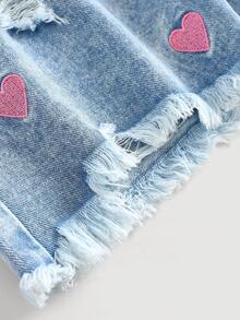 Girlism Quần short denim rách màu xanh nhạt dáng rộng cạp cao cho bé gái tuổi teen, thích hợp mặc mùa xuân hè, kiểu dáng thường ngày, thêu hình trái tim màu hồng, dài đến mắt cá chân, phong cách boho, đi biển, dự tiệc, lễ hội, quần short dễ thương cho bé gái tuổi teen, thích hợp cho kỳ nghỉ hè, mùa xuân, đi biển, du lịch, ngày lễ tình nhân. - Rửa nhẹ - Xem 5