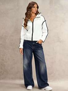 Glamine Commuter Versatile Contrast Trim Hooded Windbreaker - White - View 3