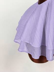 Amplova 女士纯色腰部镂空荷叶边性感吊带迷你连衣裙 - 淡紫色 - 查看 6