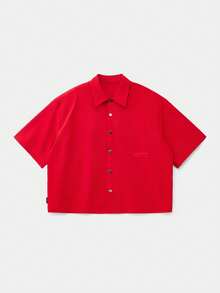 SWAVVY 男士休闲日常英文图案宽松短袖Polo衫 - 紅色 - 查看 2