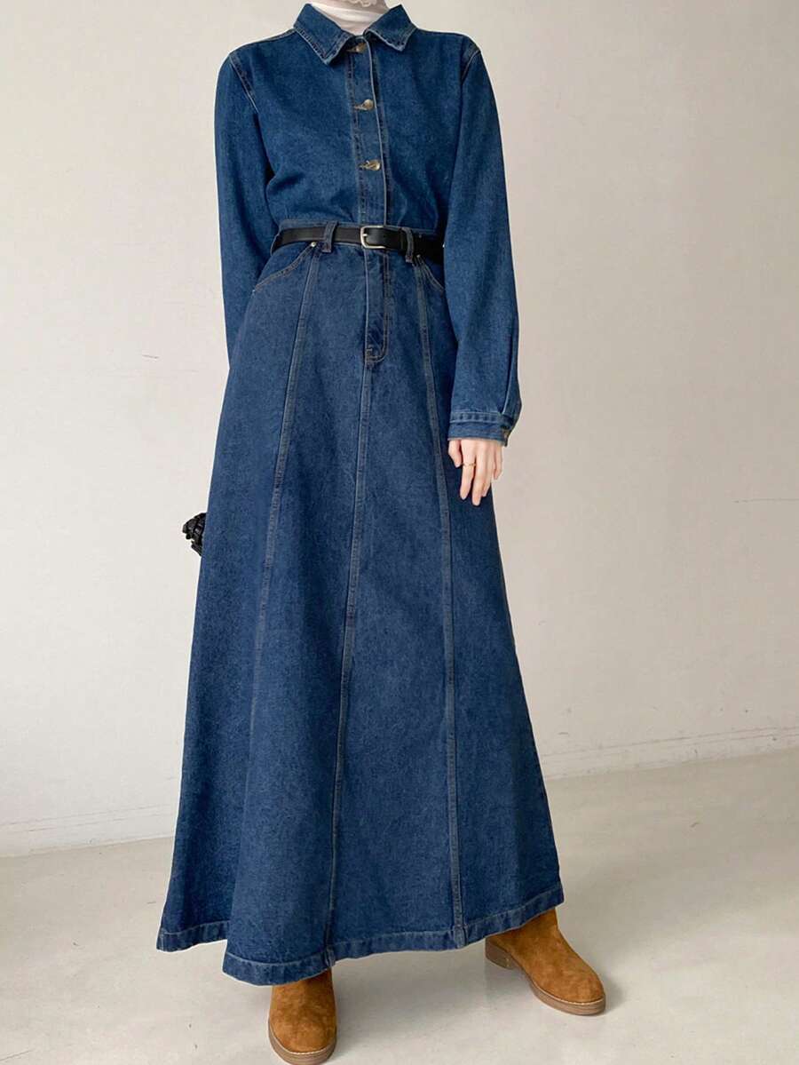 DAZY Women's Denim Washed Ripped Long Sleeve Single-Breasted Jacket And Mini Skirt Casual Suit - Dark Wash - View 1