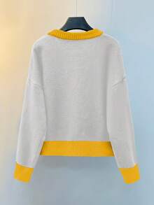 GlowEve 女士撞色设计休闲时尚针织毛衣，冬季 - 白色 - 查看 2