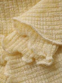 DAZY Women's Casual Ruffle Trim Fitted Short Crop Top, Long Sleeve T-Shirt, Yellow Design, Spring/Summer Vacation Y2k - Yellow - View 4