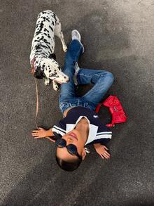 Muchica Áo thun thể thao mùa hè ngắn tay thời trang màu xanh dương, cổ bẻ, khóa kéo một phần, thêu họa tiết. - Xanh và trắng - Xem 4