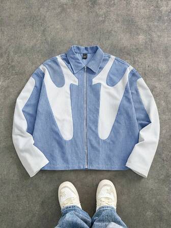 Manfinity Unisex Camisa de manga larga de pana con parches, de corte holgado y uso diario, de moda casual para hombres, para otoño/invierno, artículos para parejas