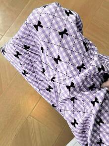 SHEIN Clasi 25条复古法式格纹弹力腰直筒裤（图案和方向随机） - 紫色 - 查看 7