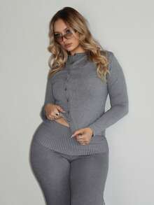 Arliah Suéter de punto con botones y manga larga para primavera, estilo Y2K de los 90, casual y lindo, para aeropuerto, vacaciones, verano, otoño, vuelta al colegio, otoño, invierno, uso diario, Navidad, trabajo, oficina, elegante, fiesta de noche - Gris - Ver 5
