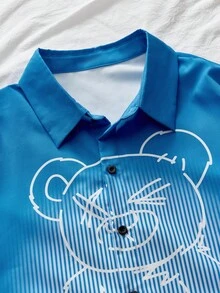 AXEPEAK Áo sơ mi nam tay ngắn in hình gấu thường ngày, mùa hè - Màu xanh lam - Xem 3