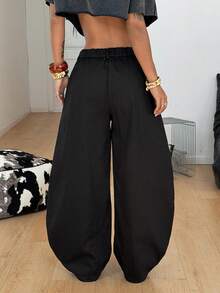 Coolane Women's & Men's Spring/Summer Back To School Streetwear Casual Cotton Comfortable Black Baggy  Wide Leg Curved Hem Pants - Black - View 6