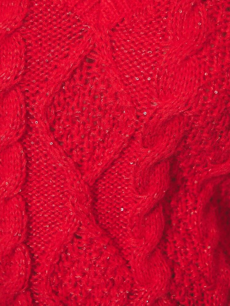SHEIN Maija Women's Casual Colorblock V-Neck Sequin Embellished Sweater, Red Clothes Cropped Sweater Sweater Top Red Sweater New Year Women,Sweaters For Women V-Neck Sweater