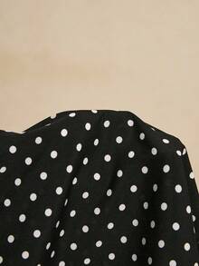 Poéselle 女士波点印花不对称下摆无袖上衣和迷你裙优雅两件套 - 黑與白 - 查看 8