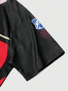 ROMWE MEN Prep Men's Letter & Stripe Print Round Neck Casual Short Sleeve T-Shirt - Black - View 4