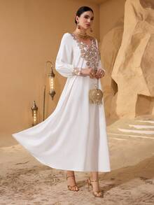 Layrah 优雅飘逸装饰领女式时尚连衣裙 - 白色 - 查看 4