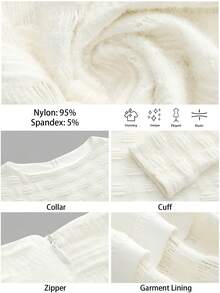 Maija 女士优雅纯色纹理连衣裙，适合通勤。 - 杏色 - 查看 2