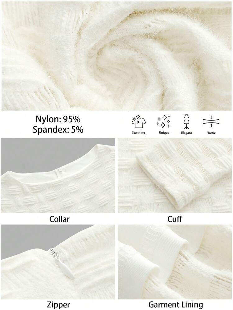 SHEIN Maija Women's Elegant Solid Color Textured Dress, Suitable For Commuting Elegant Dresses For Party Elegant Dresses For Women White Dress  New Year Dress  New Year Clothes White Dress New Year  White Dress Réveillon New Year's Outfit For Women Party Outfit