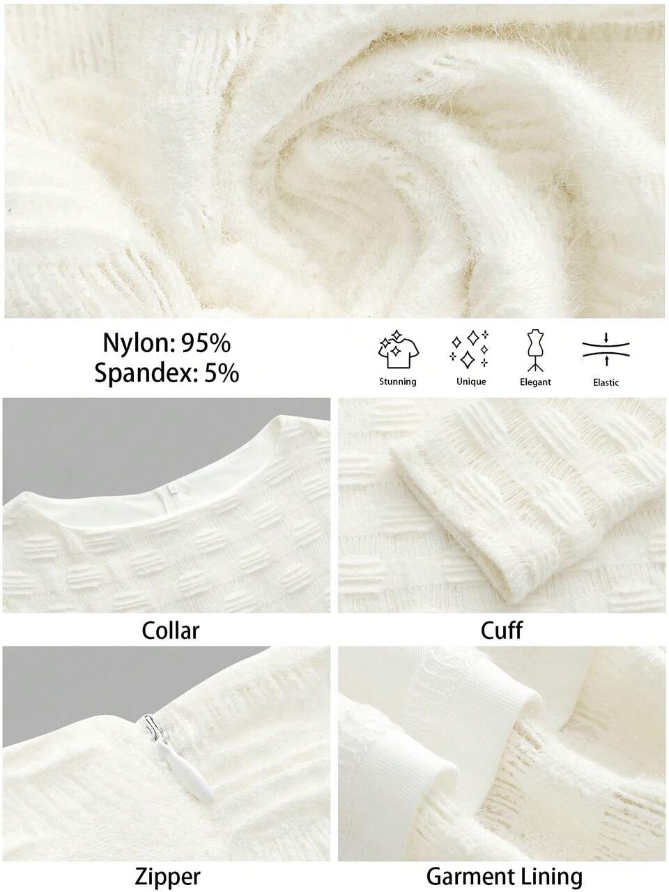 SHEIN Maija Women's Elegant White Autumn Solid Color Textured Dress,Suitable For Commuting,Dining,Party Outfit,Réveillon New Year's Outfit For Women,Party Dress
