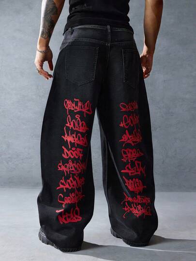 Street Life Jeans de moda callejera para hombres con letras e impresiones
