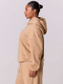 MUSERA Sudadera con capucha con parche de logo oversize, básicos casuales y cómodos para la primavera - Caqui - Ver 4
